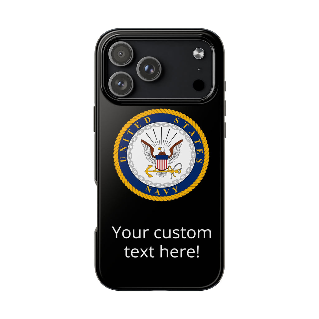 Navy Emblem Tough Phone Case — Custom Text Military iPhone Cover