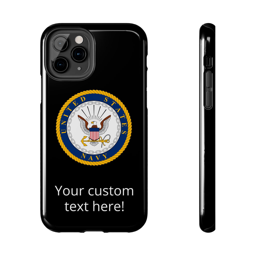 Navy Emblem Tough Phone Case — Custom Text Military iPhone Cover