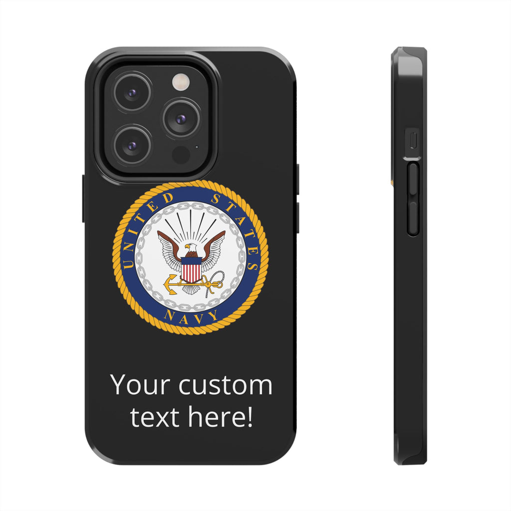 Navy Emblem Tough Phone Case — Custom Text Military iPhone Cover