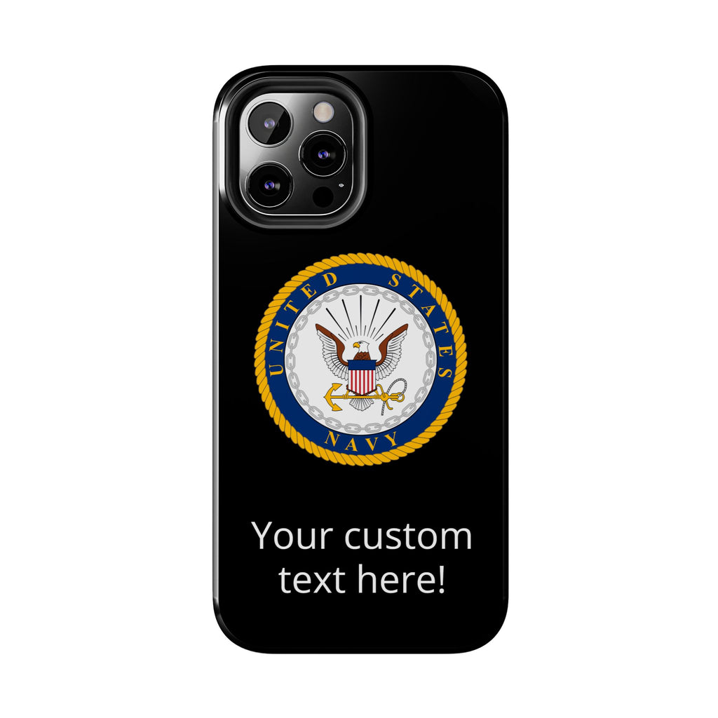 Navy Emblem Tough Phone Case — Custom Text Military iPhone Cover