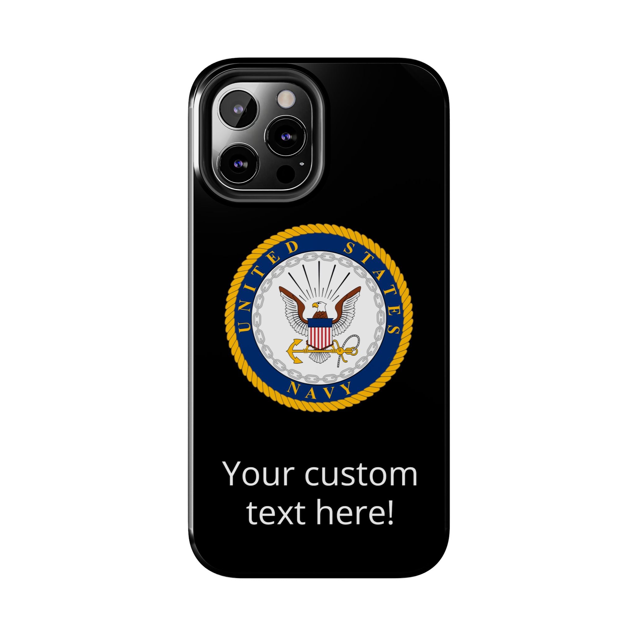 Navy Emblem Tough Phone Case — Custom Text Military iPhone Cover