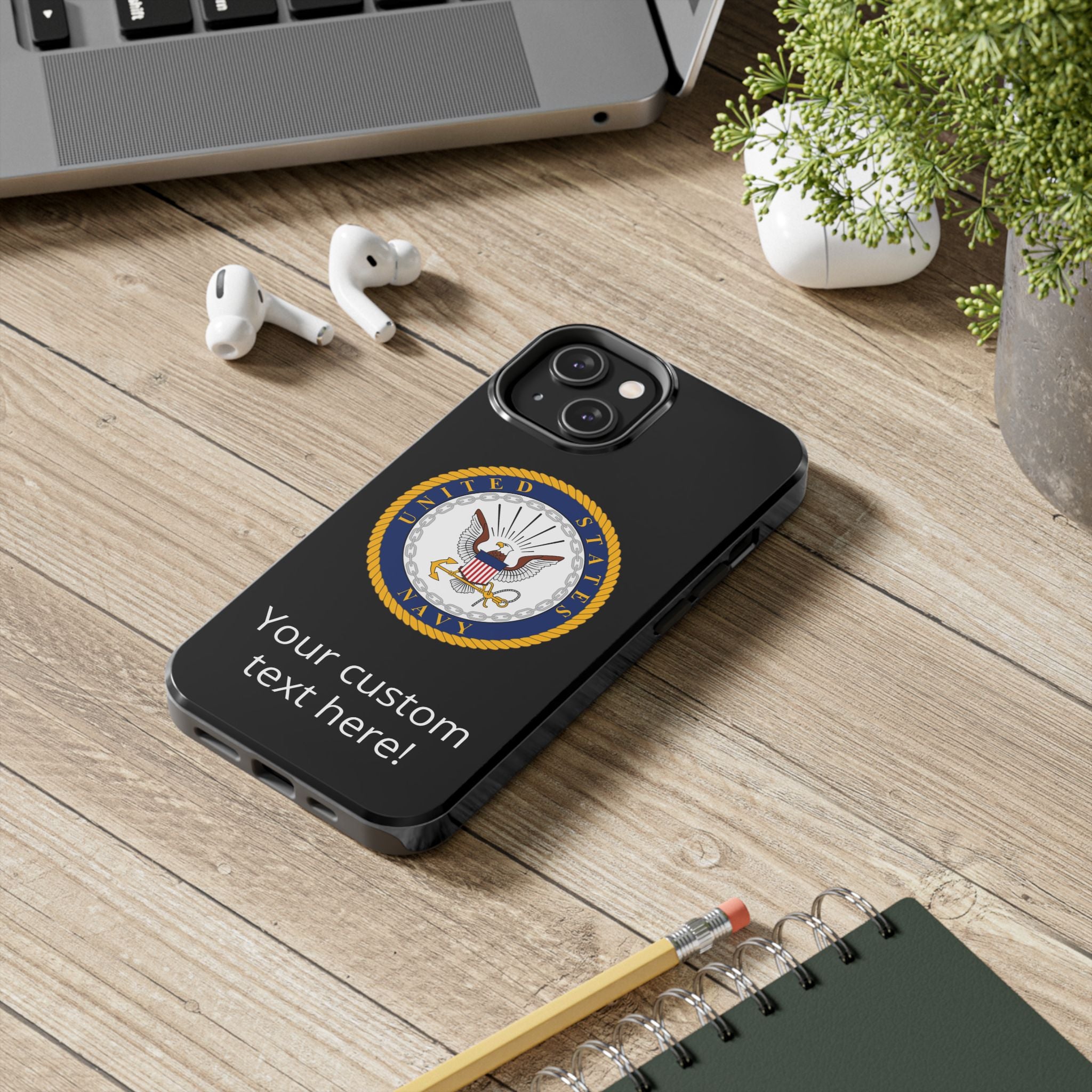 Navy Emblem Tough Phone Case — Custom Text Military iPhone Cover