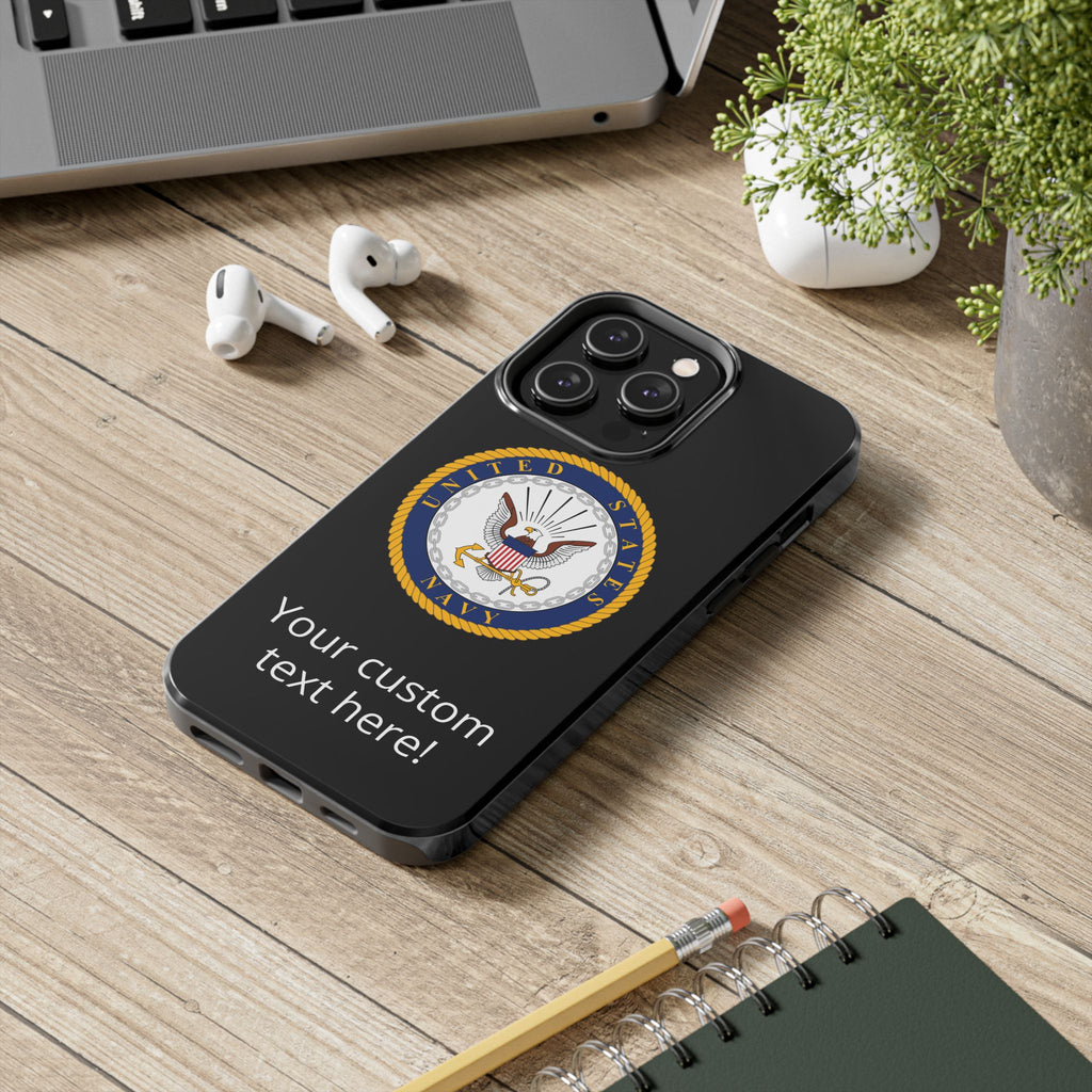 Navy Emblem Tough Phone Case — Custom Text Military iPhone Cover