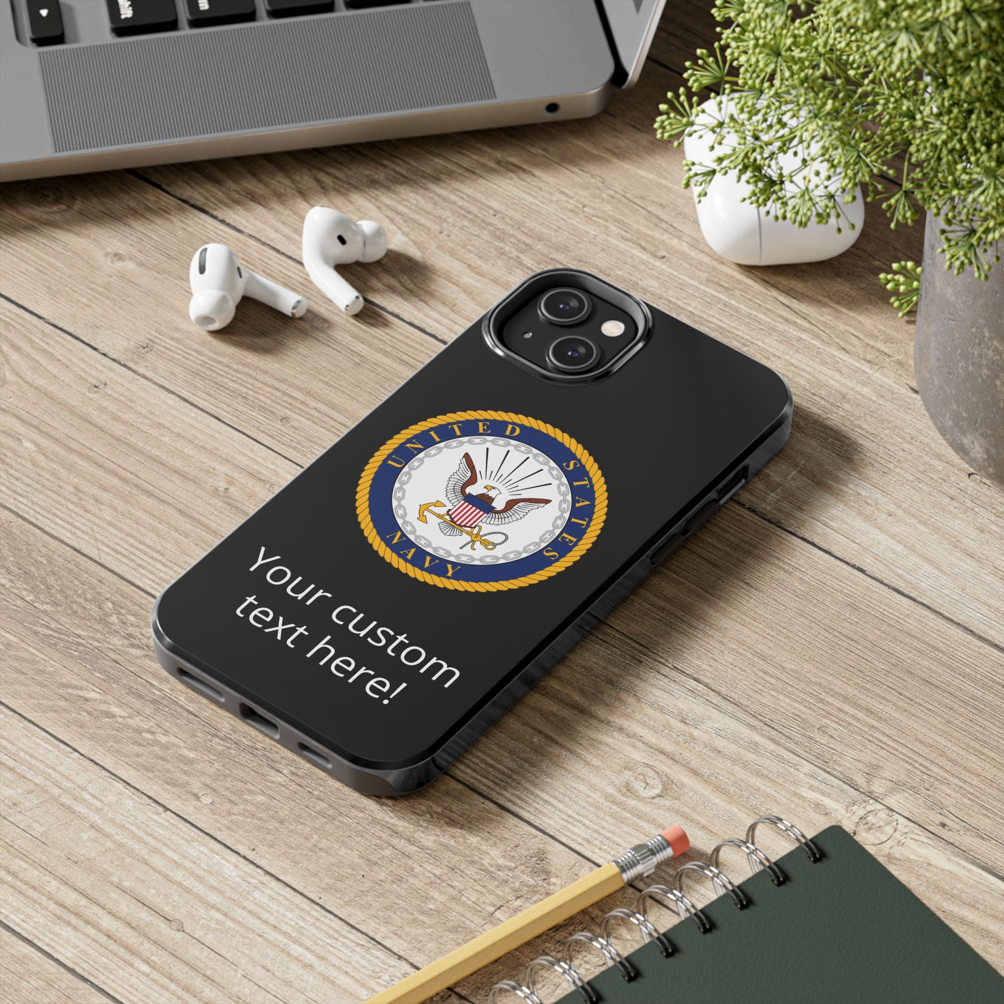 Navy Emblem Tough Phone Case — Custom Text Military iPhone Cover