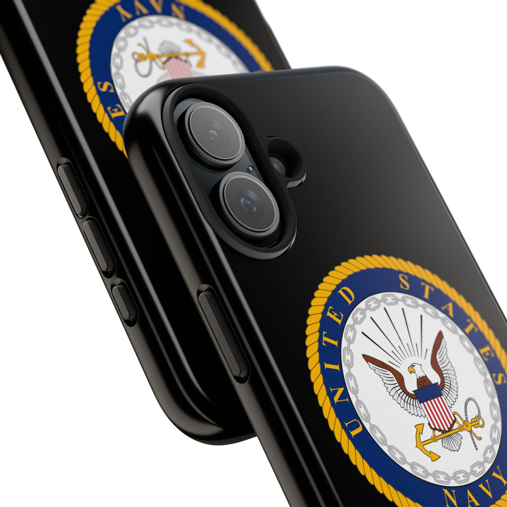 Navy Emblem Tough Phone Case — Custom Text Military iPhone Cover