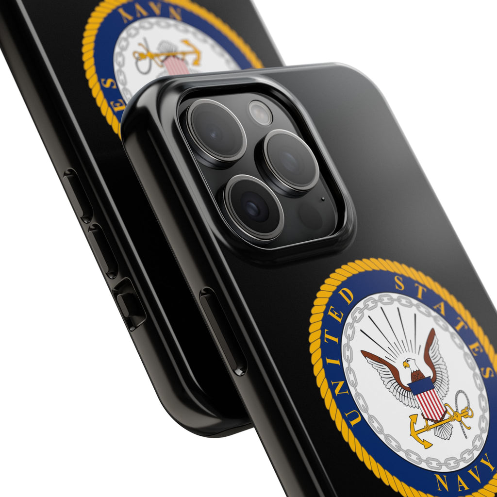 Navy Emblem Tough Phone Case — Custom Text Military iPhone Cover