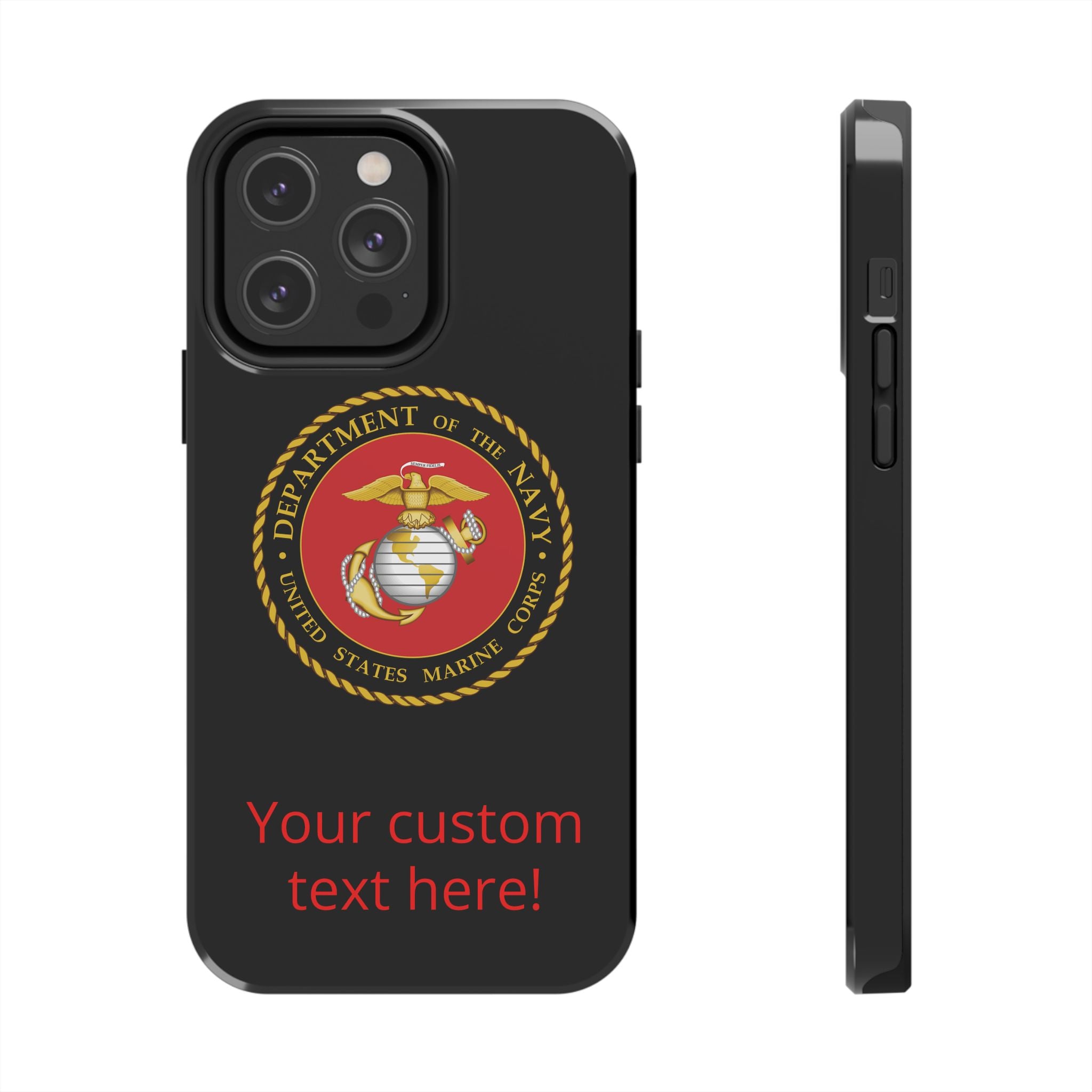 USMC Emblem Tough Phone Case — Custom Text Military iPhone Protector