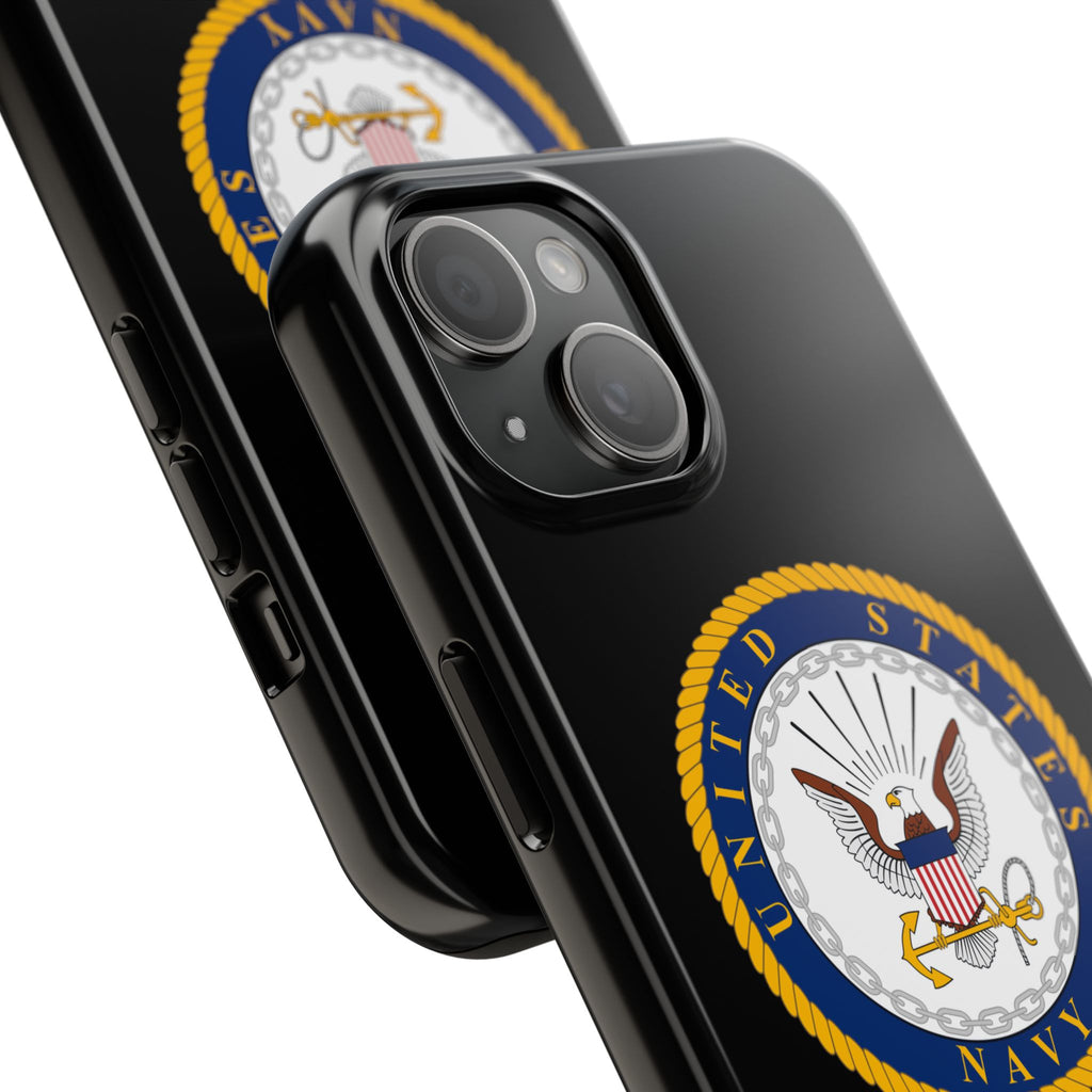 Navy Emblem Tough Phone Case — Custom Text Military iPhone Cover