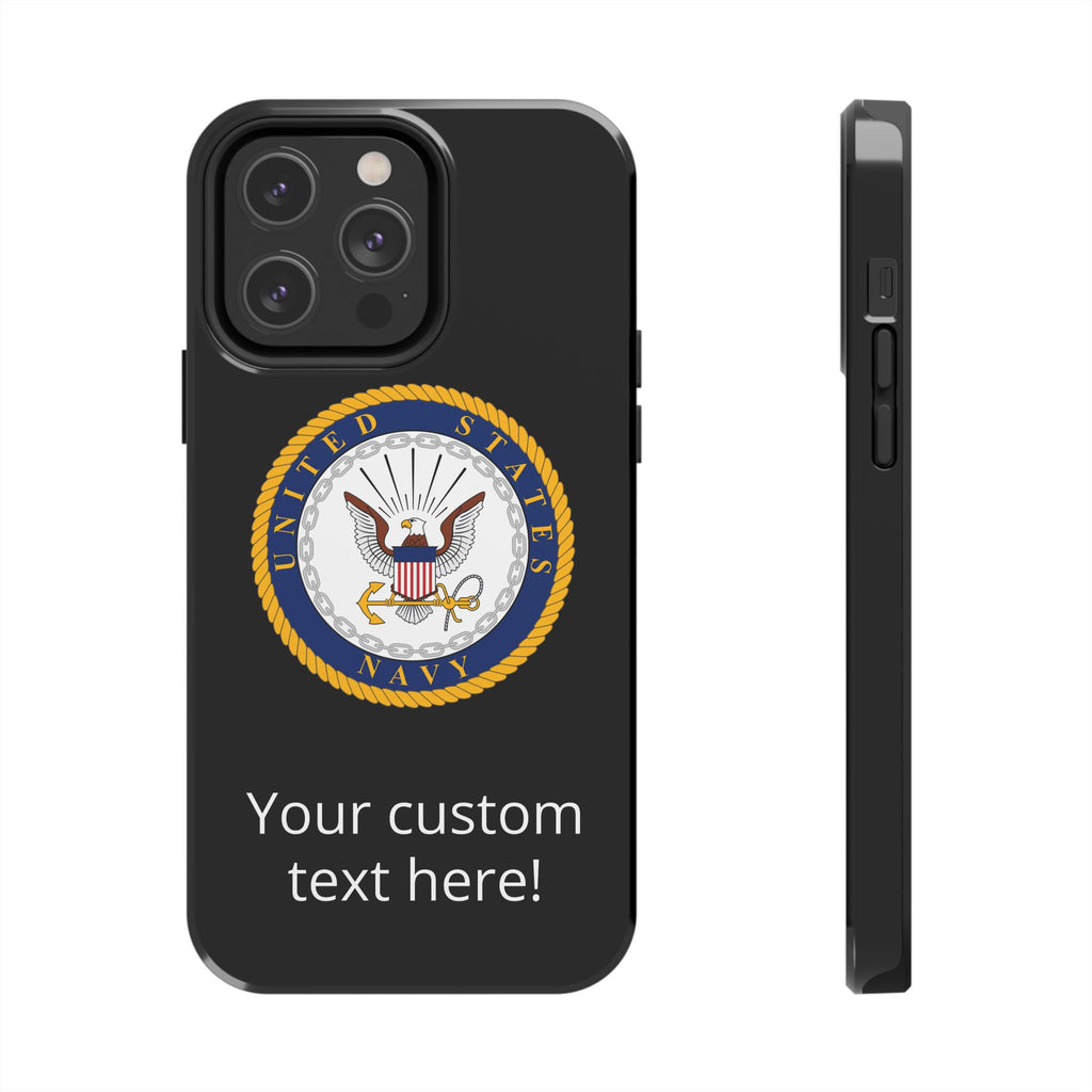Navy Emblem Tough Phone Case — Custom Text Military iPhone Cover