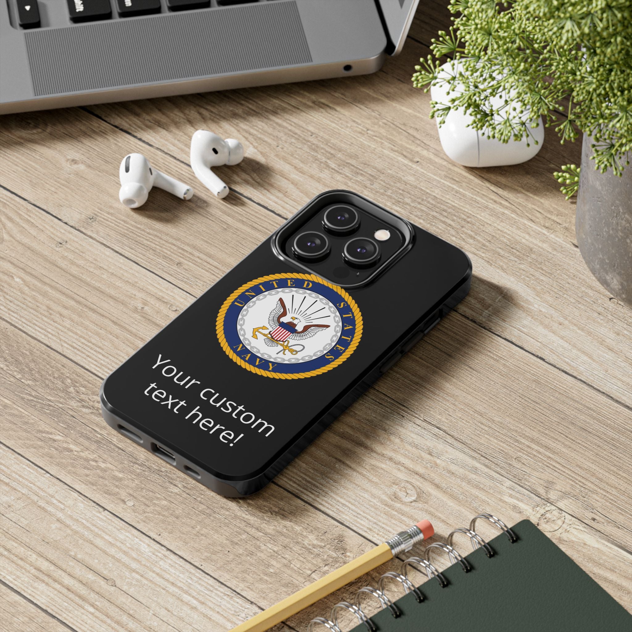 Navy Emblem Tough Phone Case — Custom Text Military iPhone Cover