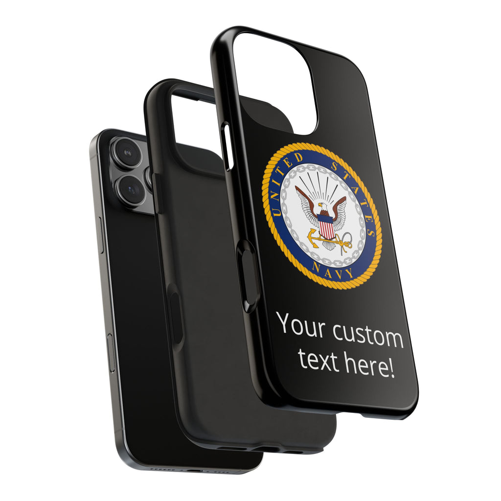 Navy Emblem Tough Phone Case — Custom Text Military iPhone Cover
