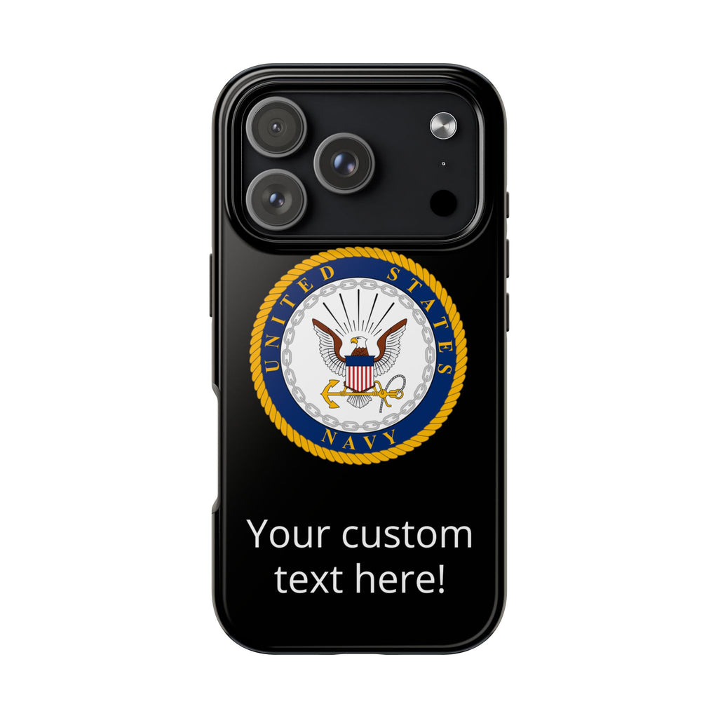 Navy Emblem Tough Phone Case — Custom Text Military iPhone Cover