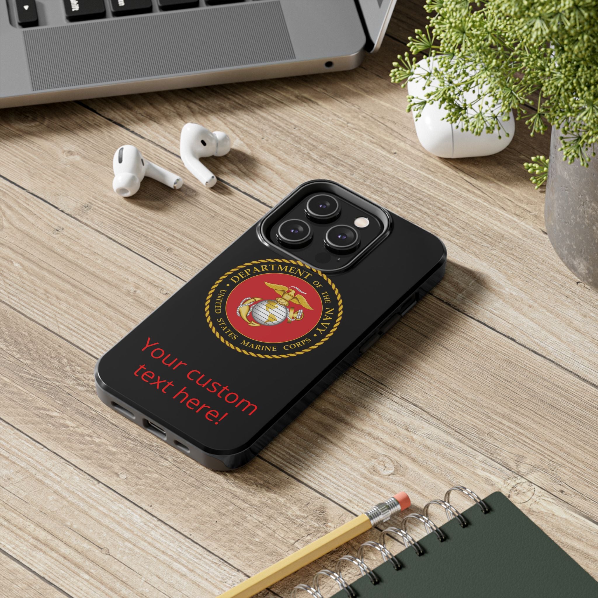 USMC Emblem Tough Phone Case — Custom Text Military iPhone Protector