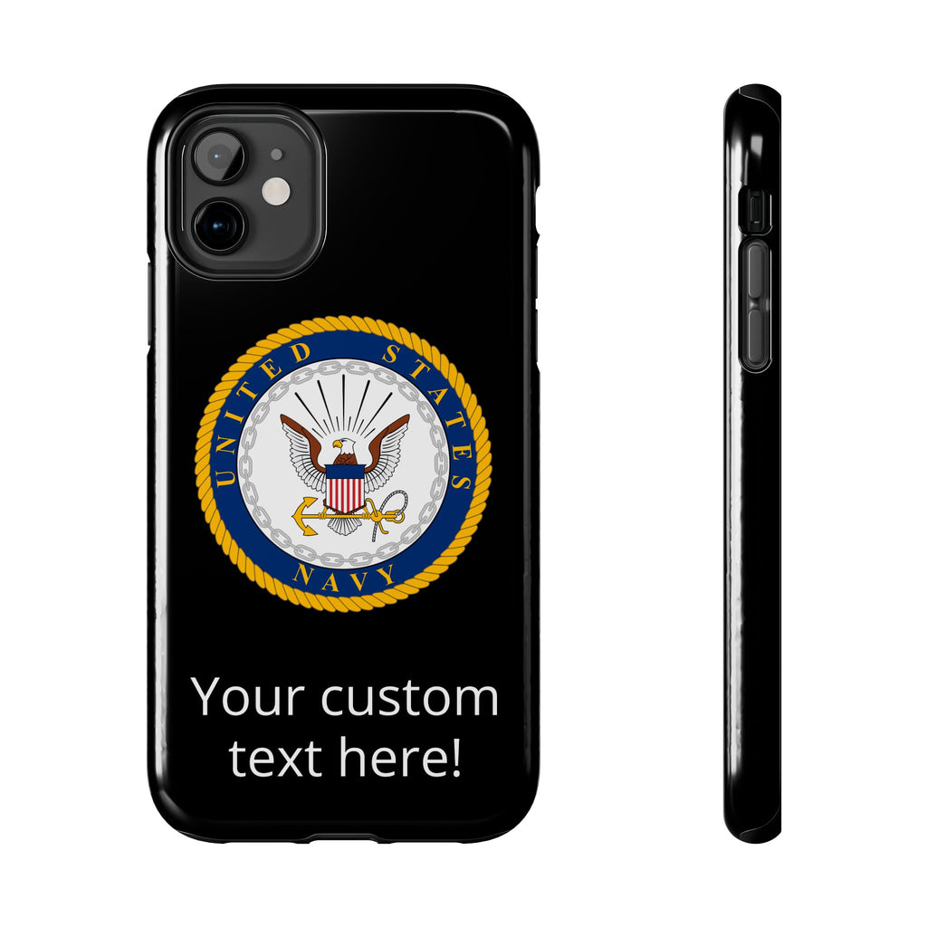 Navy Emblem Tough Phone Case — Custom Text Military iPhone Cover