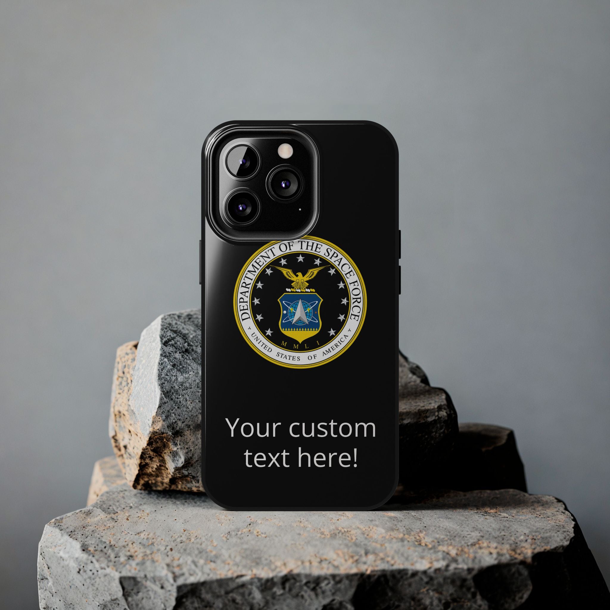 Space Force Tough Phone Case — Custom Text Military Emblem Protective Case