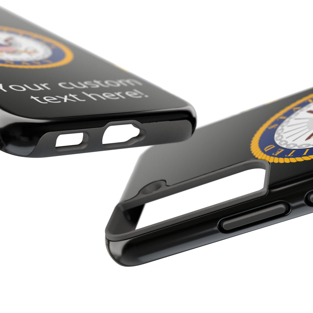 Navy Emblem Tough Phone Case — Custom Text Military iPhone Cover