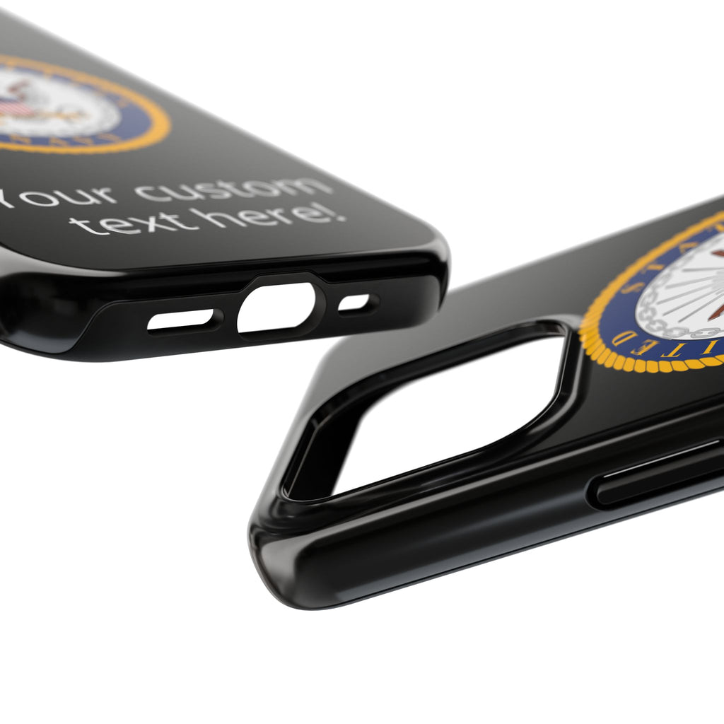 Navy Emblem Tough Phone Case — Custom Text Military iPhone Cover