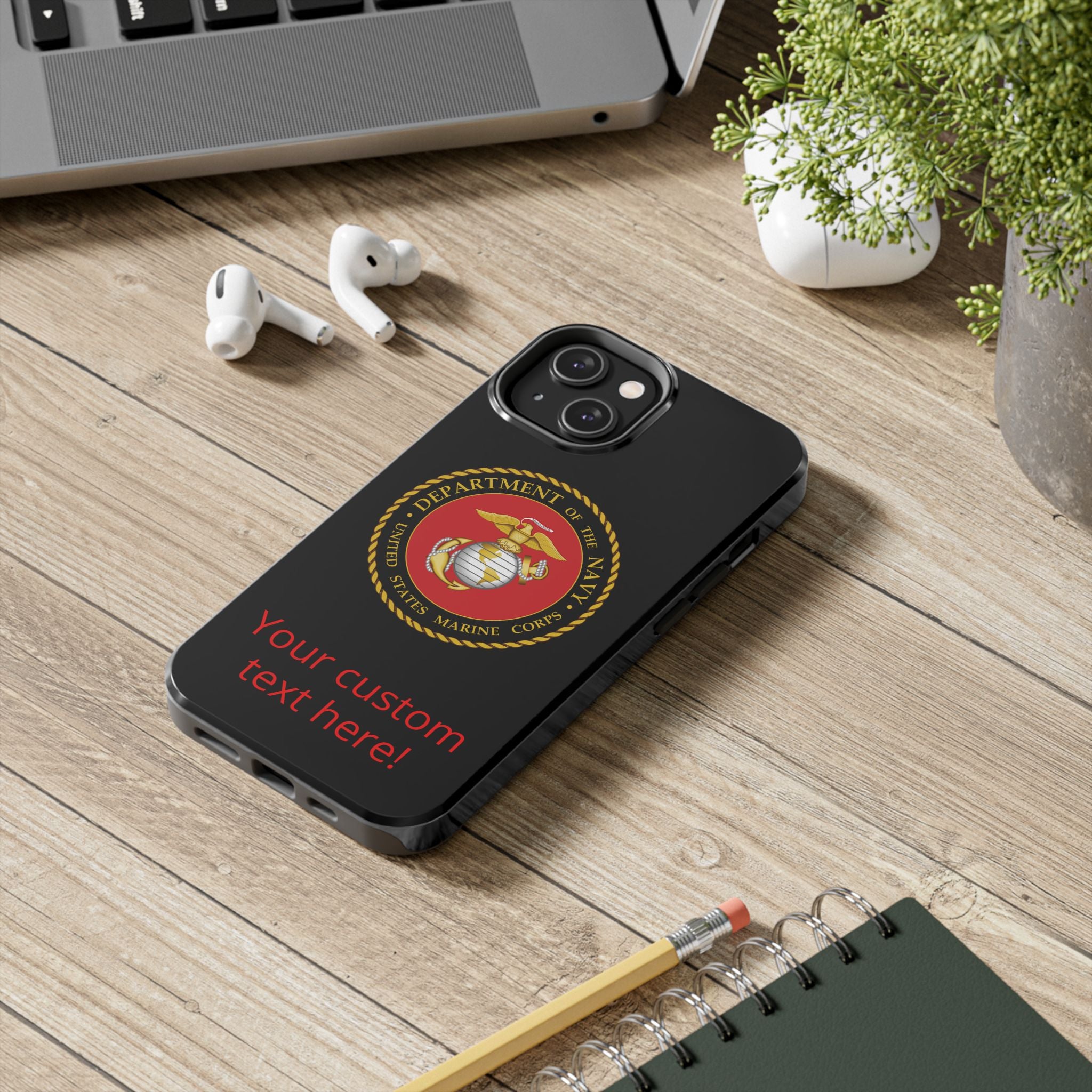USMC Emblem Tough Phone Case — Custom Text Military iPhone Protector