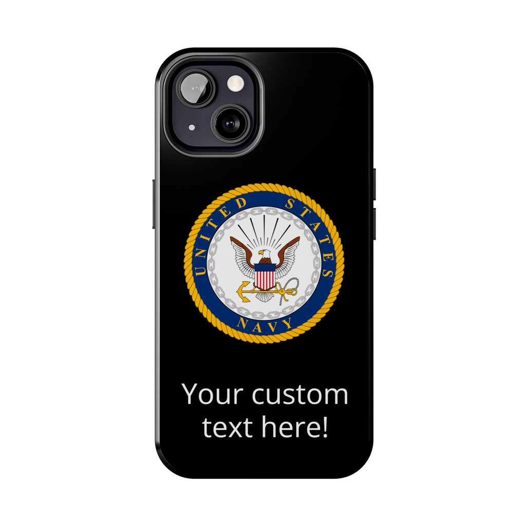 Navy Emblem Tough Phone Case — Custom Text Military iPhone Cover