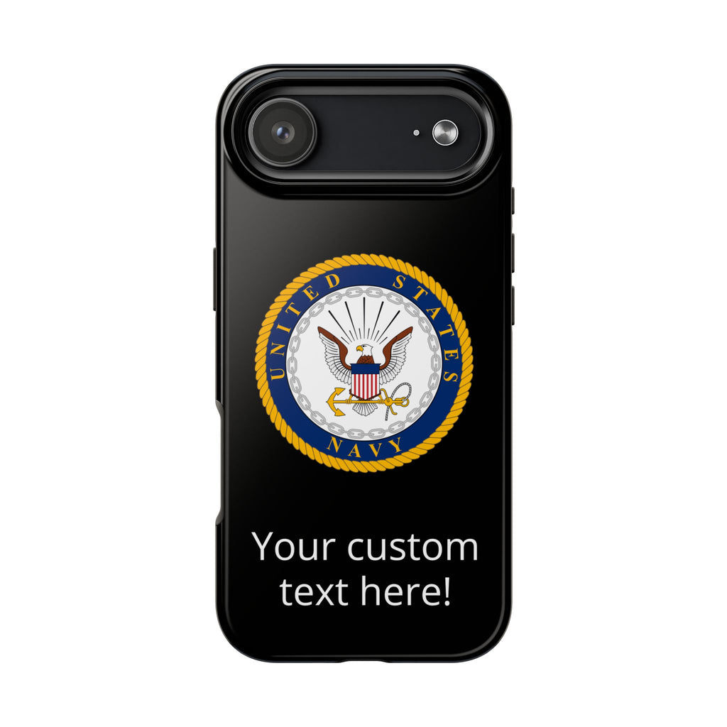 Navy Emblem Tough Phone Case — Custom Text Military iPhone Cover