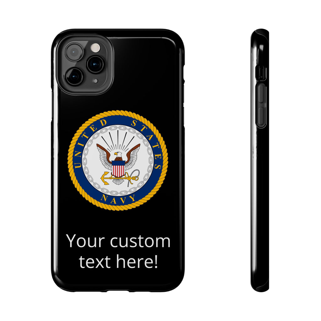 Navy Emblem Tough Phone Case — Custom Text Military iPhone Cover