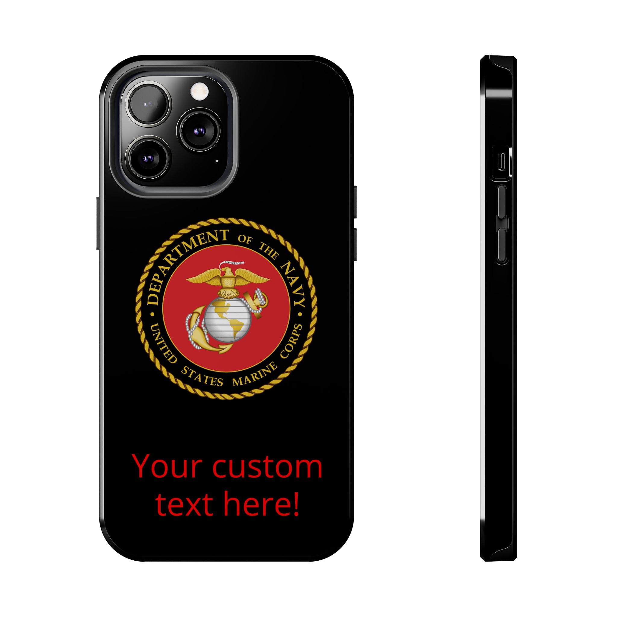 USMC Emblem Tough Phone Case — Custom Text Military iPhone Protector