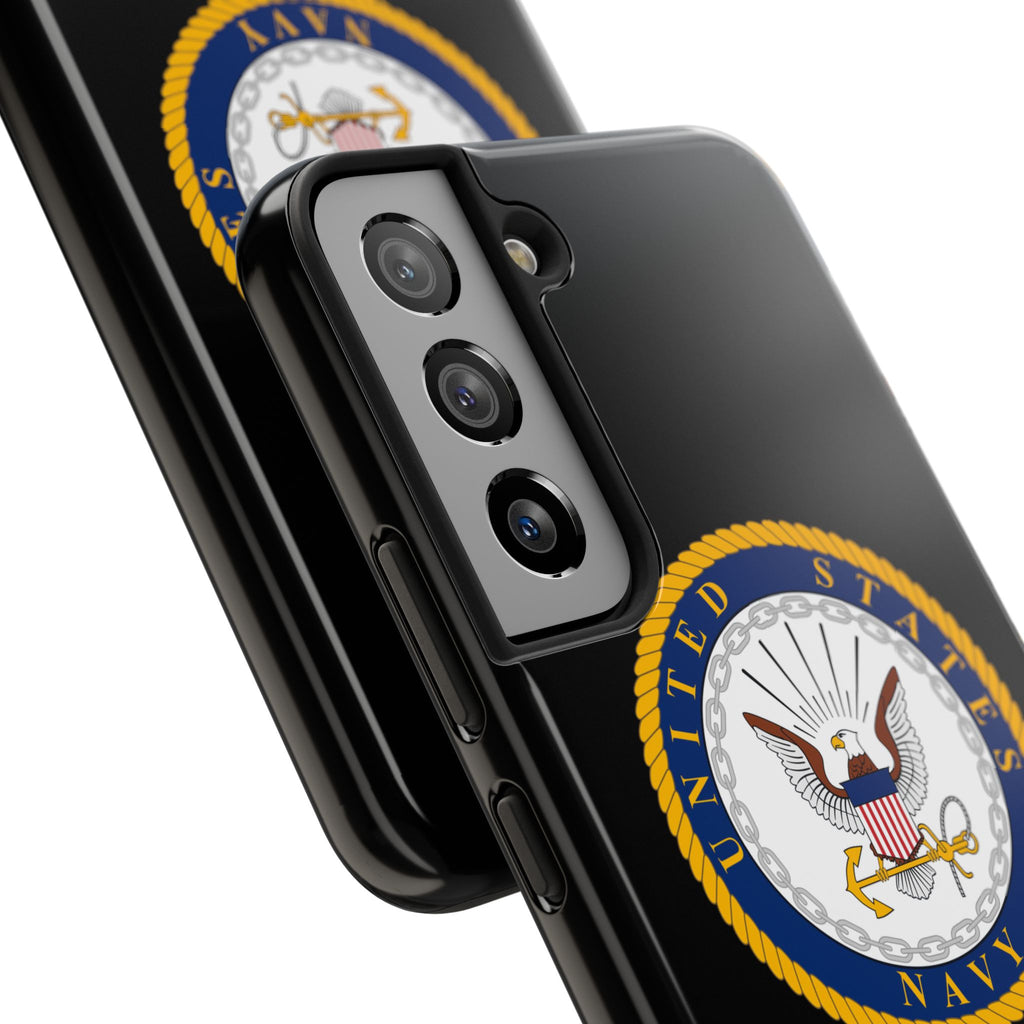 Navy Emblem Tough Phone Case — Custom Text Military iPhone Cover