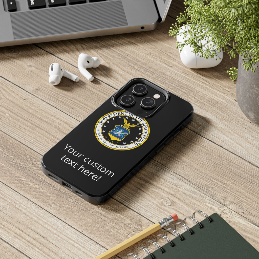 Space Force Tough Phone Case — Custom Text Military Emblem Protective Case