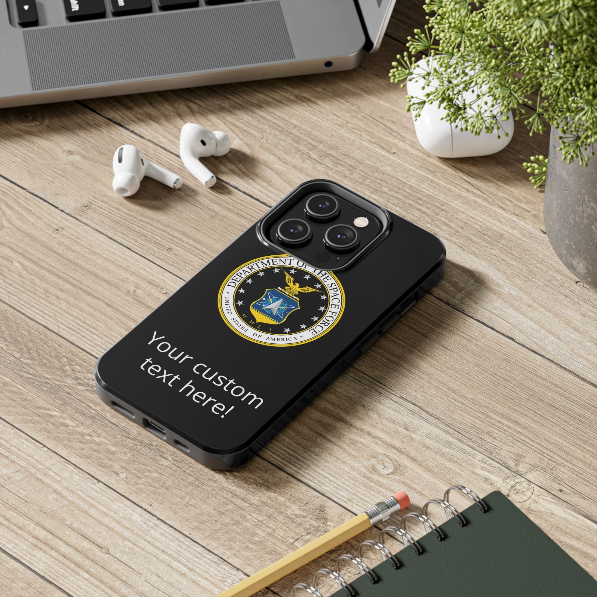 Space Force Tough Phone Case — Custom Text Military Emblem Protective Case