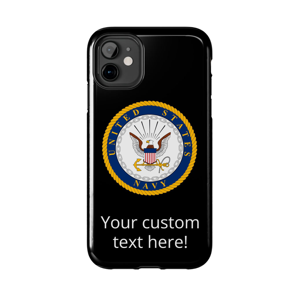 Navy Emblem Tough Phone Case — Custom Text Military iPhone Cover