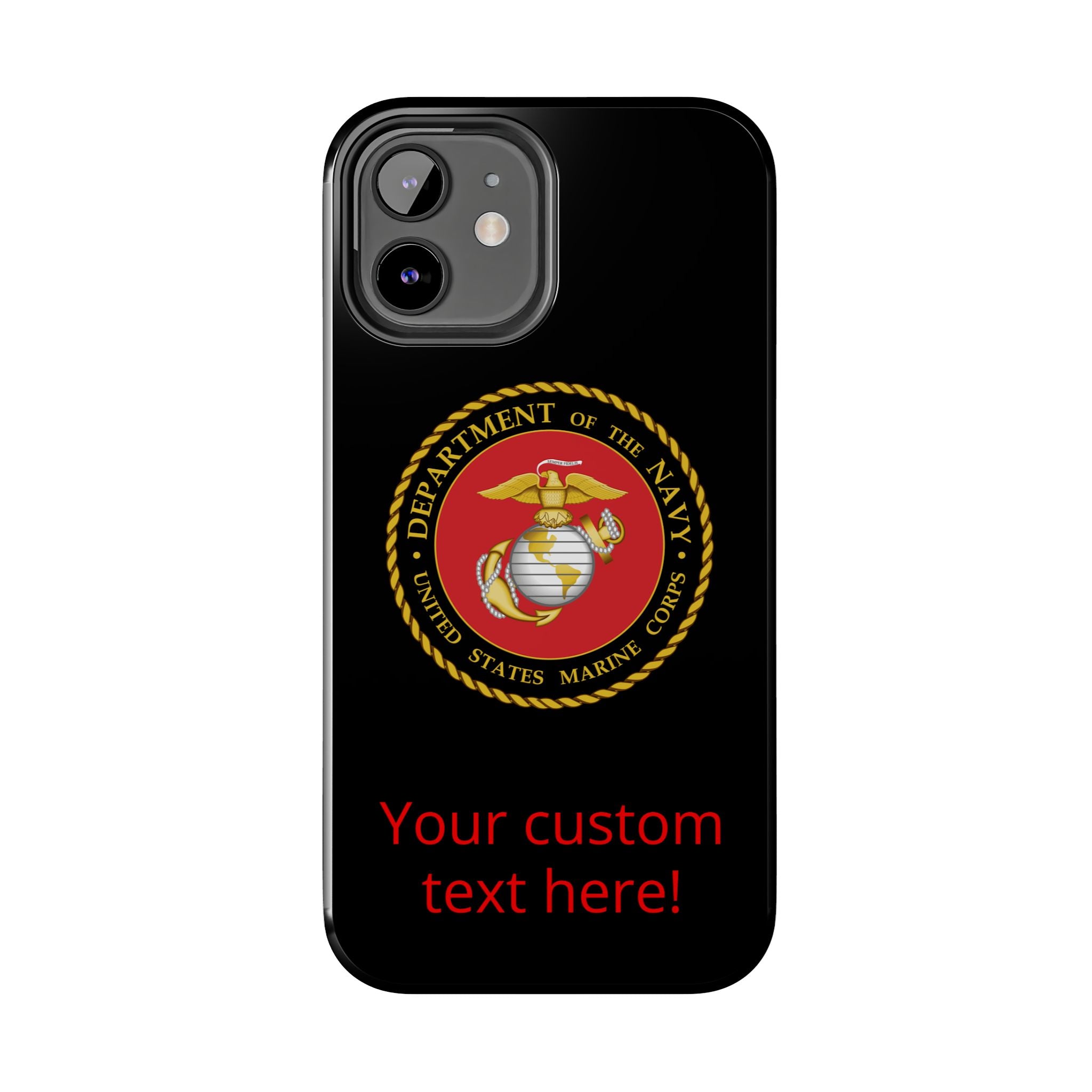 USMC Emblem Tough Phone Case — Custom Text Military iPhone Protector