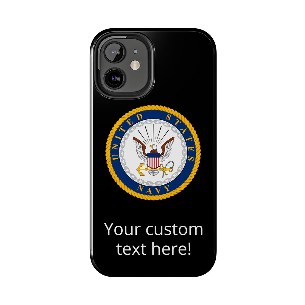 Navy Emblem Tough Phone Case — Custom Text Military iPhone Cover