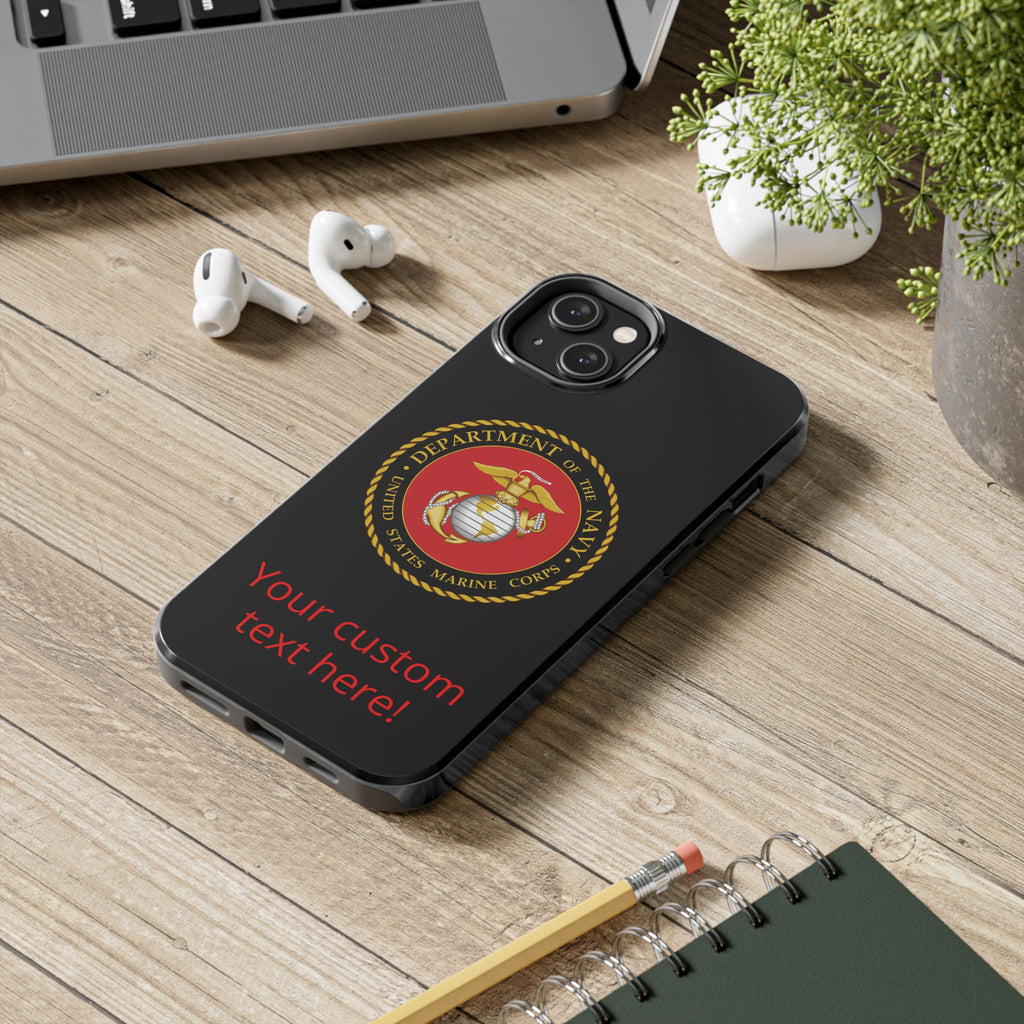 USMC Emblem Tough Phone Case — Custom Text Military iPhone Protector