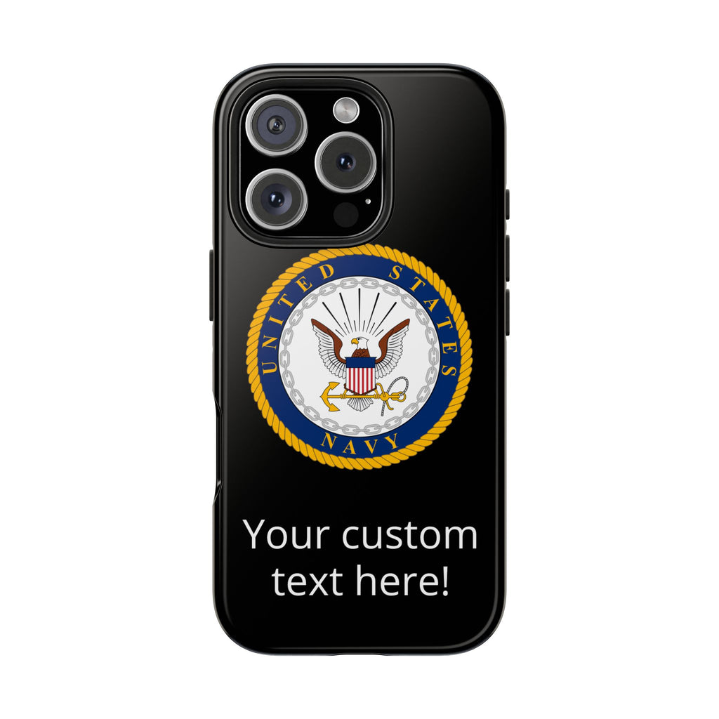 Navy Emblem Tough Phone Case — Custom Text Military iPhone Cover