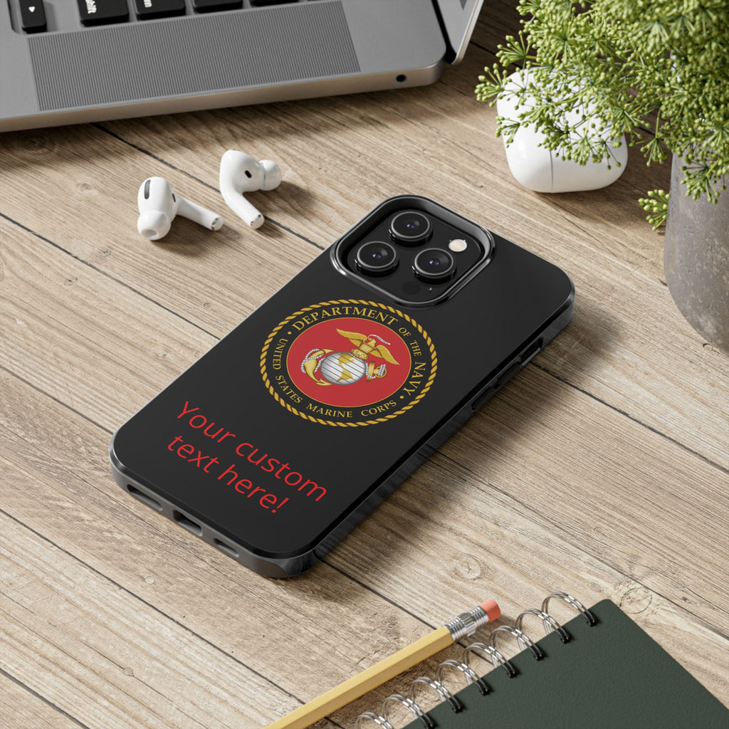 USMC Emblem Tough Phone Case — Custom Text Military iPhone Protector