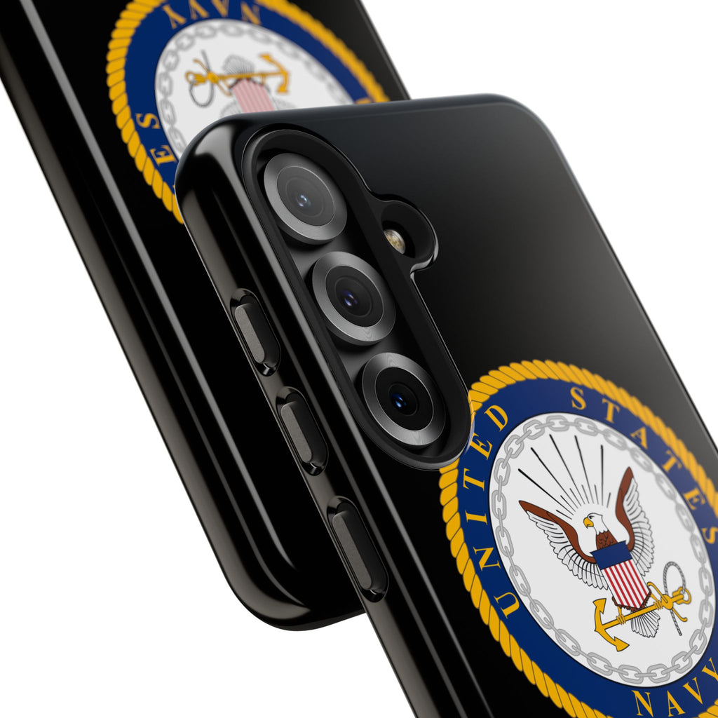 Navy Emblem Tough Phone Case — Custom Text Military iPhone Cover