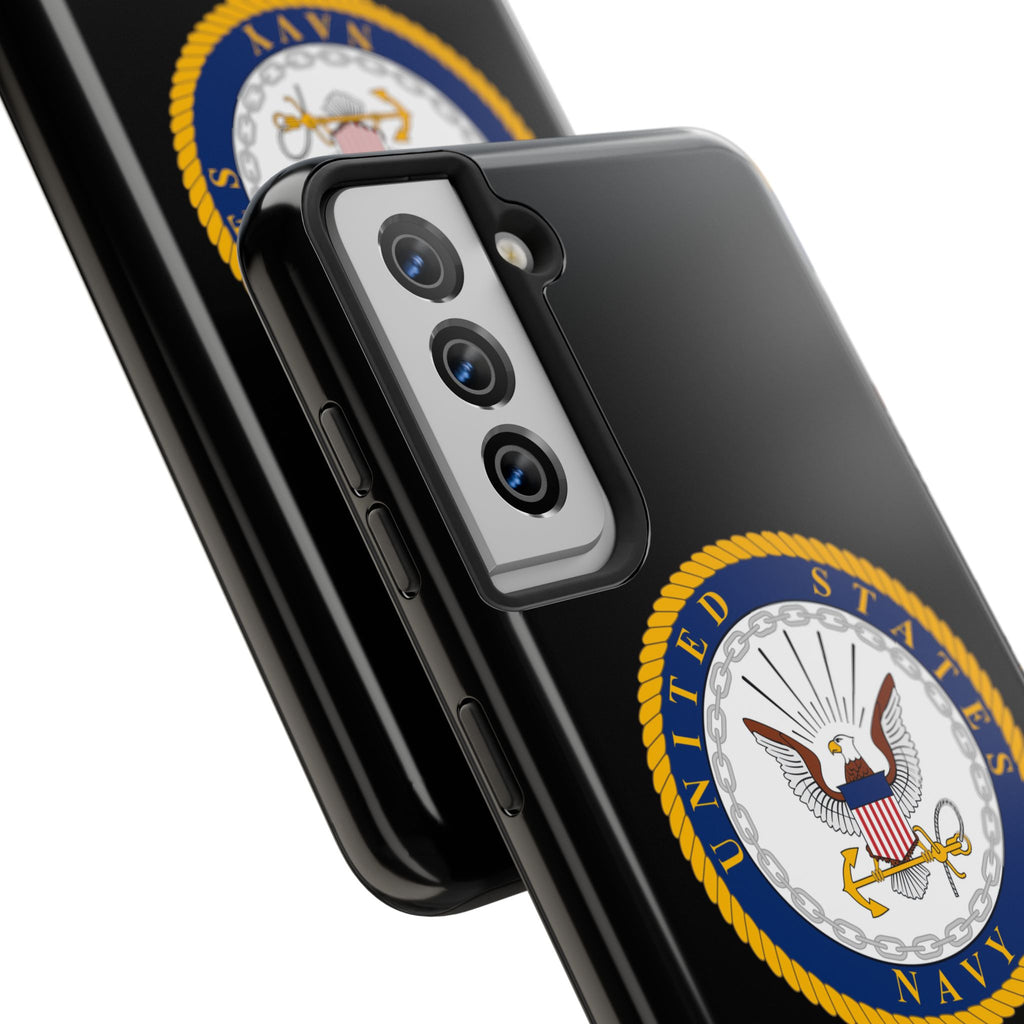 Navy Emblem Tough Phone Case — Custom Text Military iPhone Cover