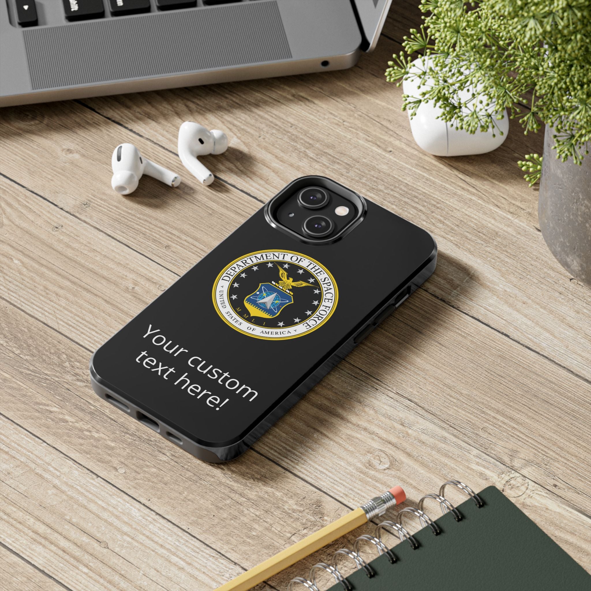 Space Force Tough Phone Case — Custom Text Military Emblem Protective Case