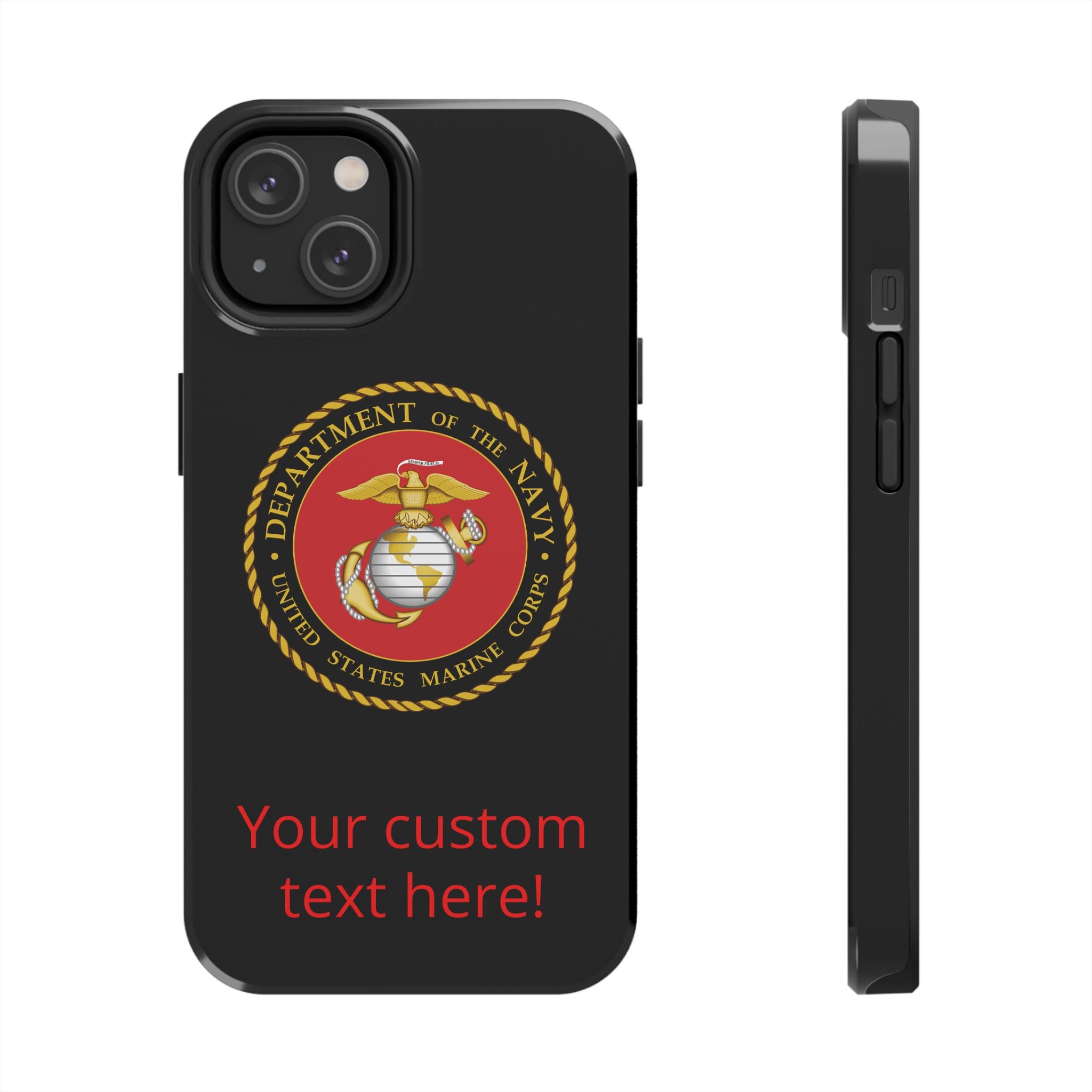 USMC Emblem Tough Phone Case — Custom Text Military iPhone Protector