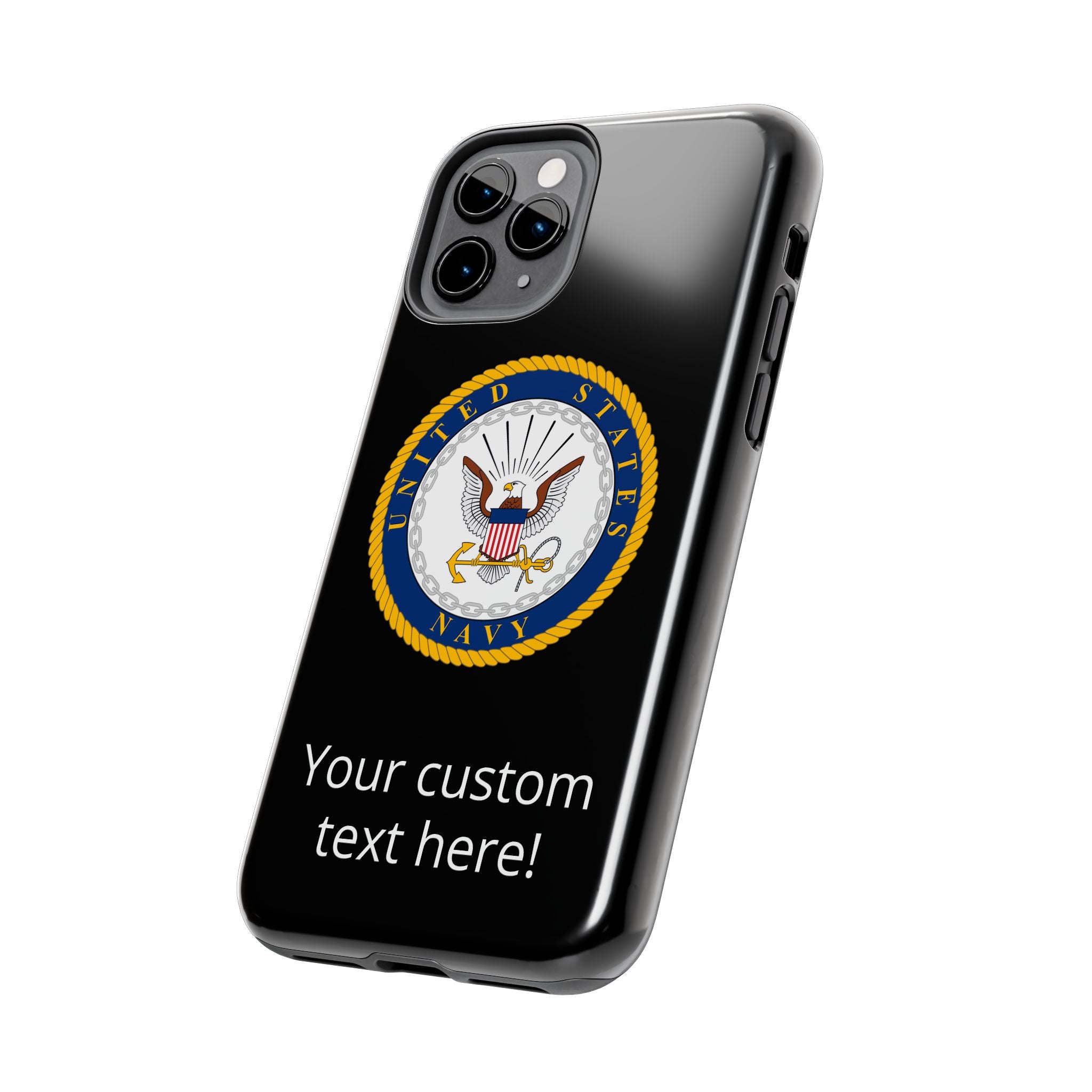 Navy Emblem Tough Phone Case — Custom Text Military iPhone Cover
