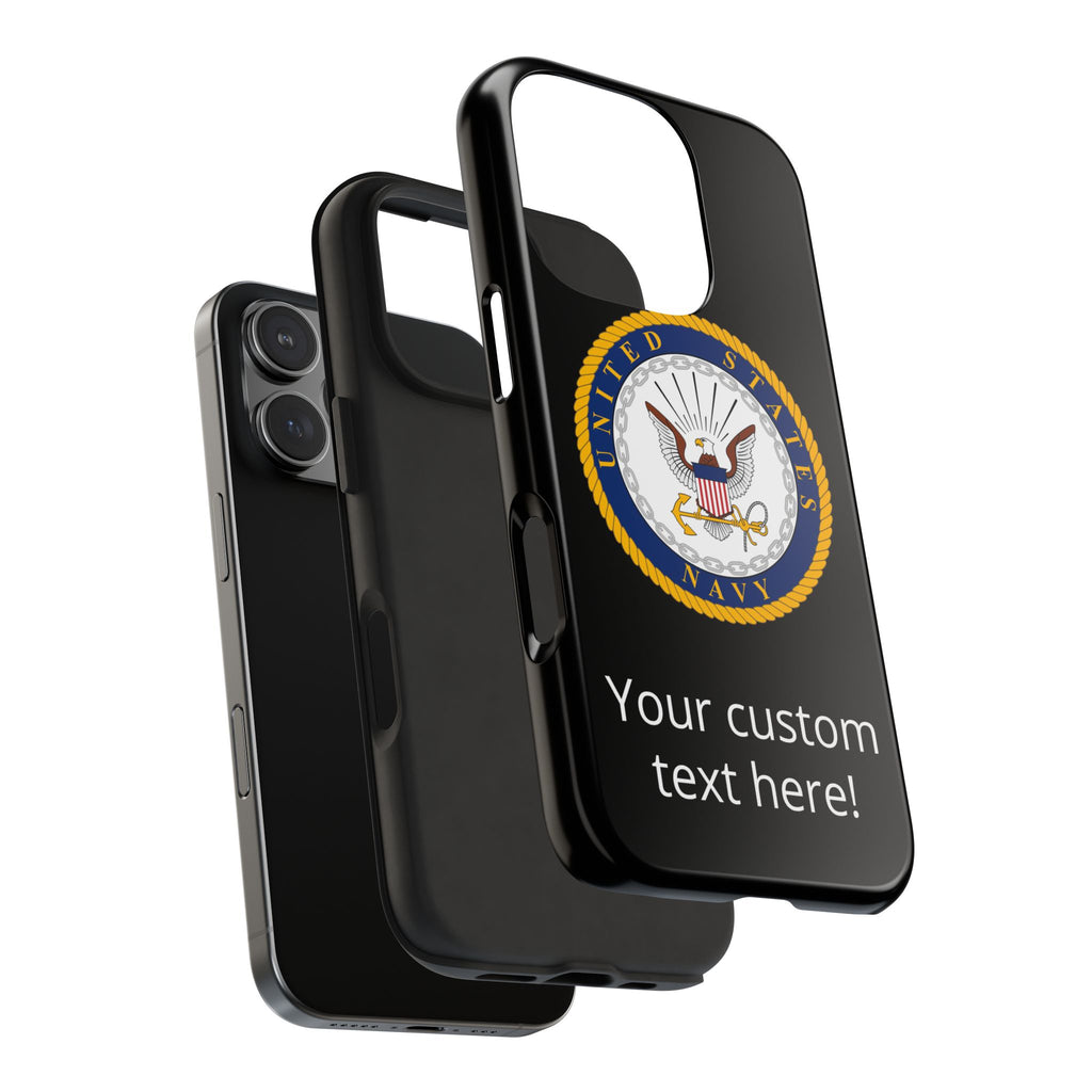 Navy Emblem Tough Phone Case — Custom Text Military iPhone Cover