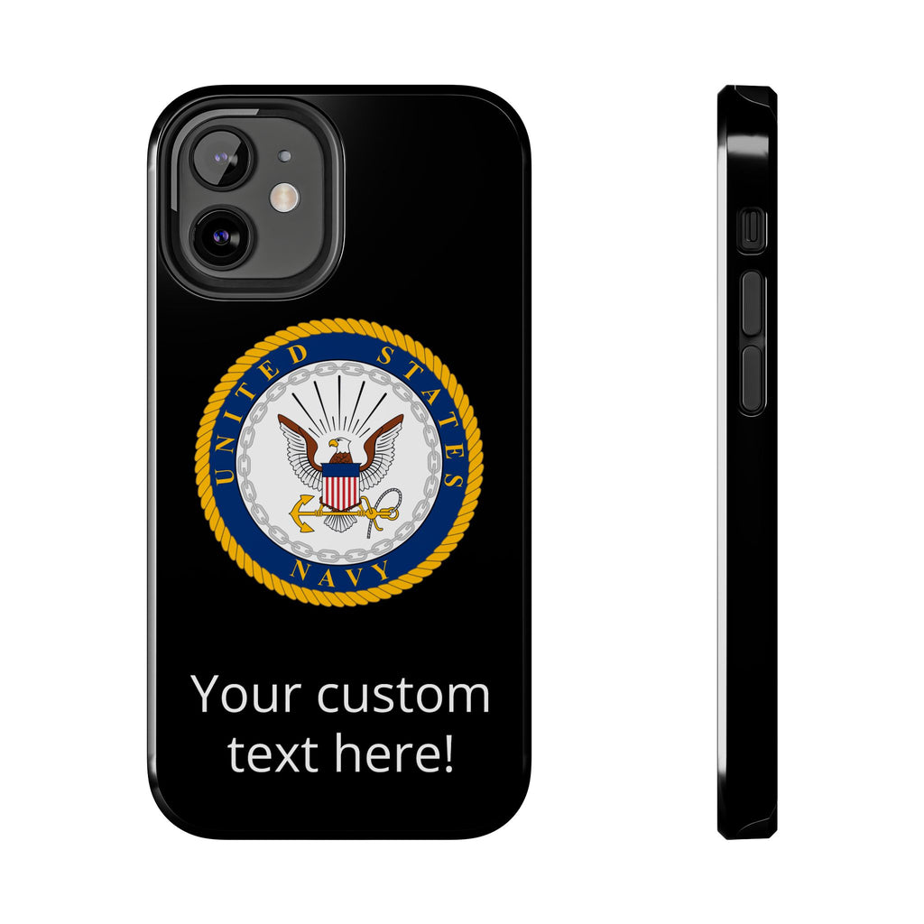 Navy Emblem Tough Phone Case — Custom Text Military iPhone Cover