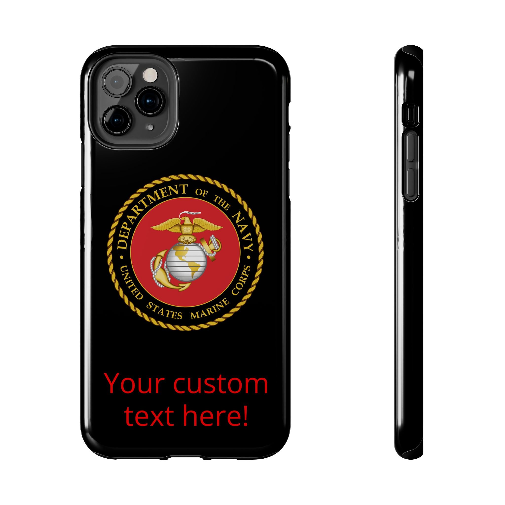 USMC Emblem Tough Phone Case — Custom Text Military iPhone Protector
