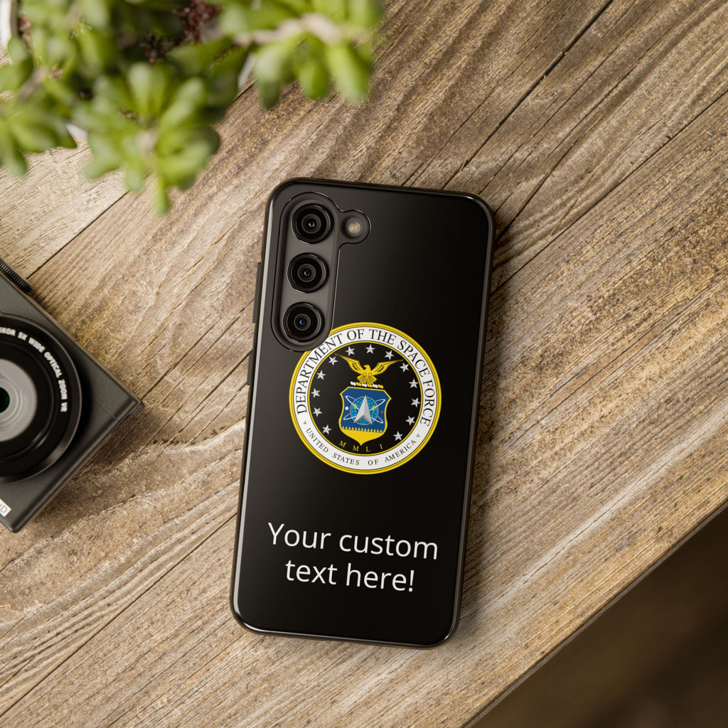 Space Force Tough Phone Case — Custom Text Military Emblem Protective Case