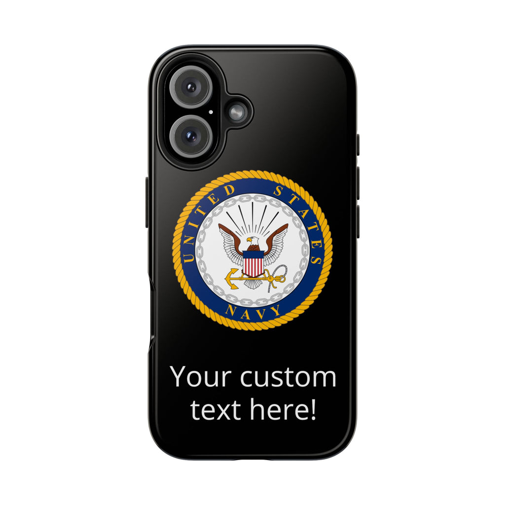 Navy Emblem Tough Phone Case — Custom Text Military iPhone Cover