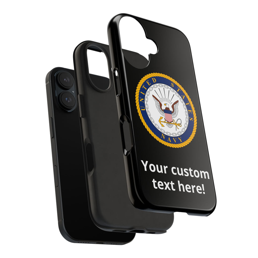 Navy Emblem Tough Phone Case — Custom Text Military iPhone Cover