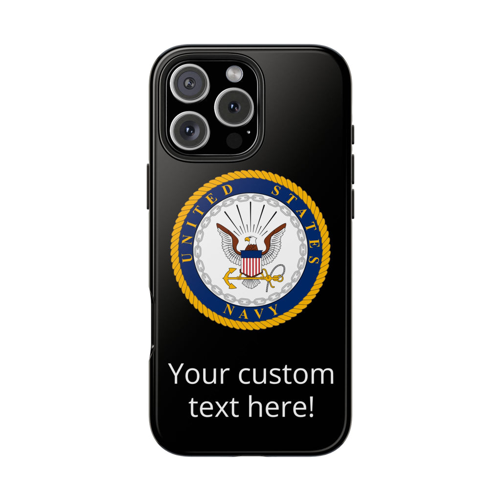 Navy Emblem Tough Phone Case — Custom Text Military iPhone Cover