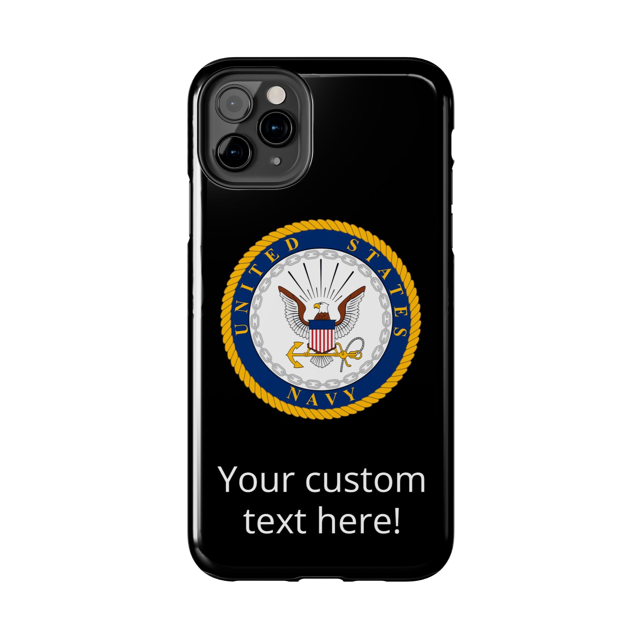 Navy Emblem Tough Phone Case — Custom Text Military iPhone Cover