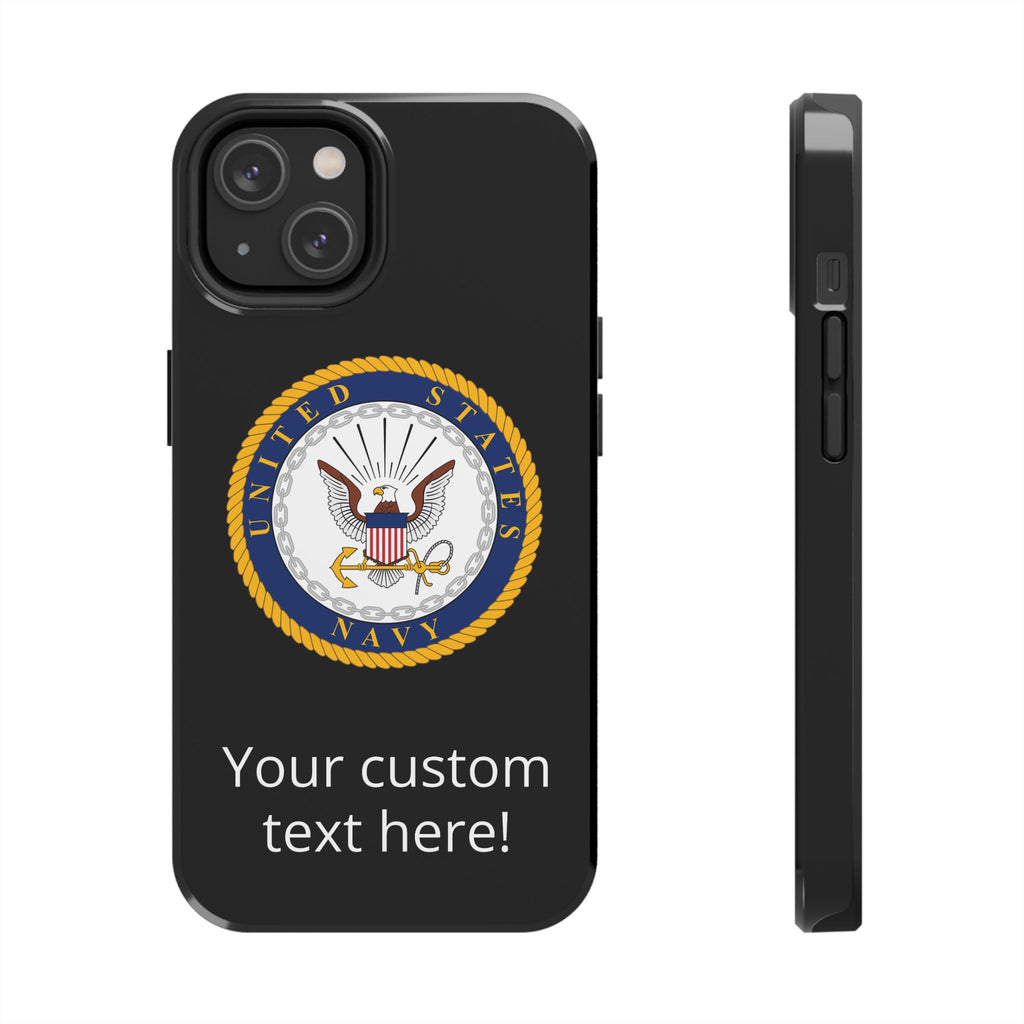Navy Emblem Tough Phone Case — Custom Text Military iPhone Cover