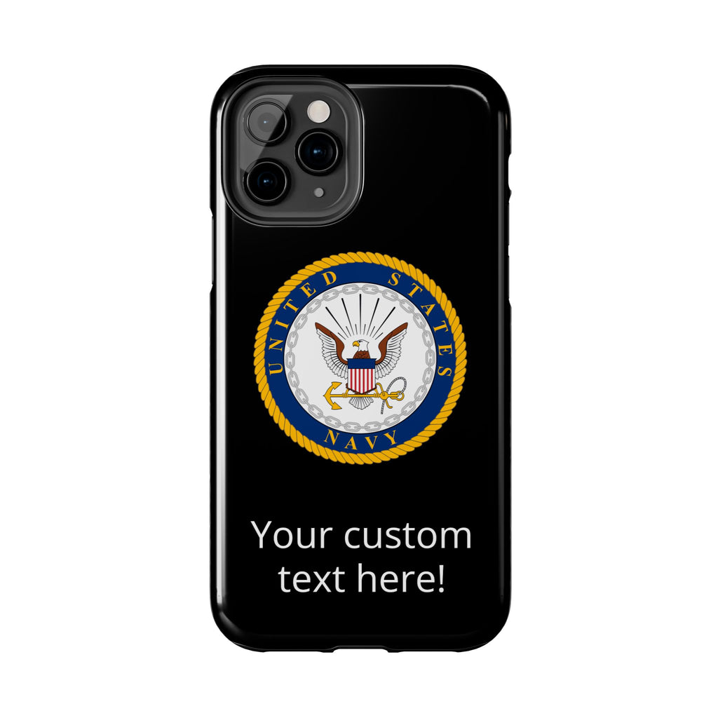 Navy Emblem Tough Phone Case — Custom Text Military iPhone Cover
